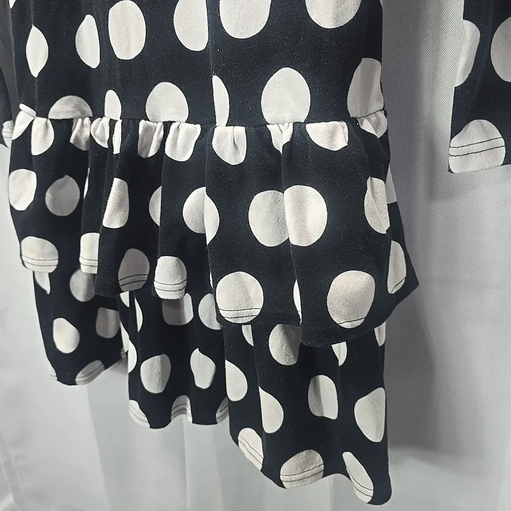 Gymboree Polka‎ Dot Dress Girls 12 Black White Red Ruffle Long Sleeve Cotton